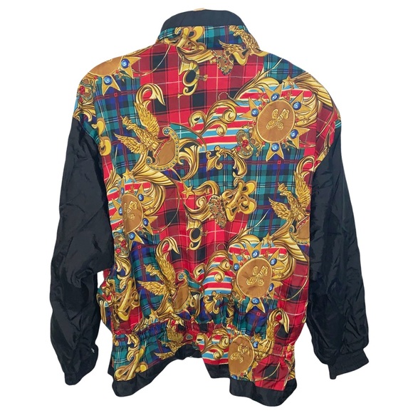 Vintage Northern Climate 80s Track Jacket Black Red Tartan Retro XL Windbreaker - Picture 4 of 7